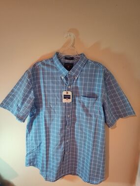 Saddlebred Blue Plaid Short-Sleeve Button-Down Shirt